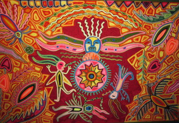 Huichol Yarn Art 4”x4” - Sacred Flower